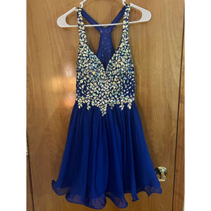 Dancing Queen USA Formal Jeweled Royal Blue Mini Dress Size M Winter Ball Prom